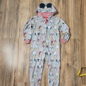 Disney Kids Gray Mickey Mouse Donald Duck Holiday One Piece Pajamas 5/6